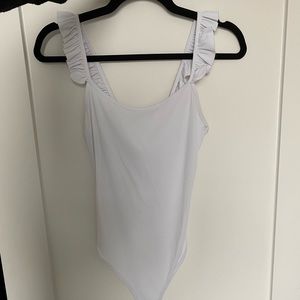 Zara White Ribbed Ruffle tank Body Suit